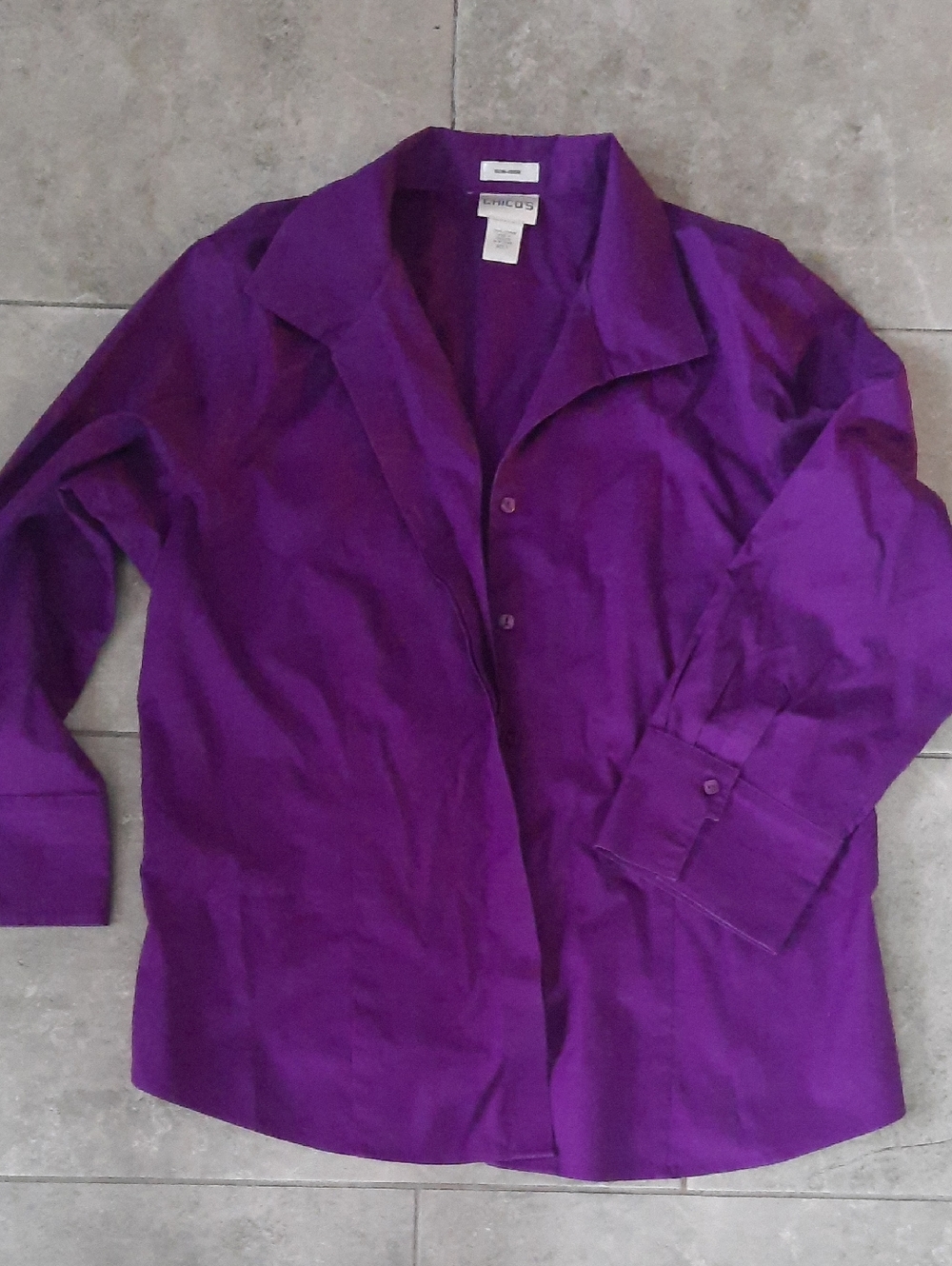 Chico's 100% Cotton Deep Plum Button-Down 3/4 Sleeve Shirt